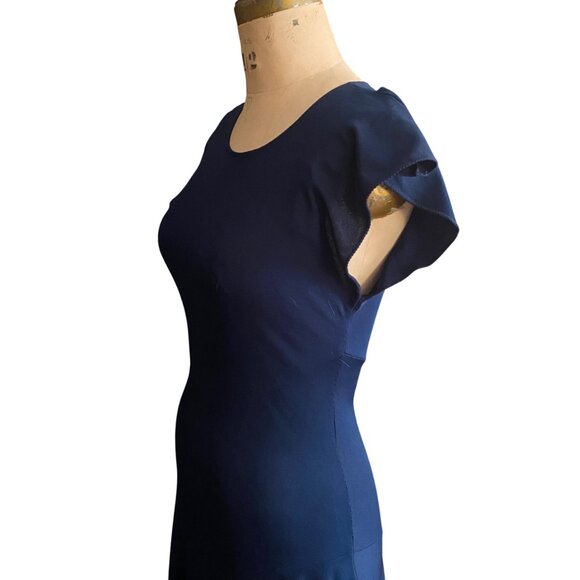 Vintage maxi dress, navy clue, ley hole  back, flutter sleeves, M - Picture 11 of 13